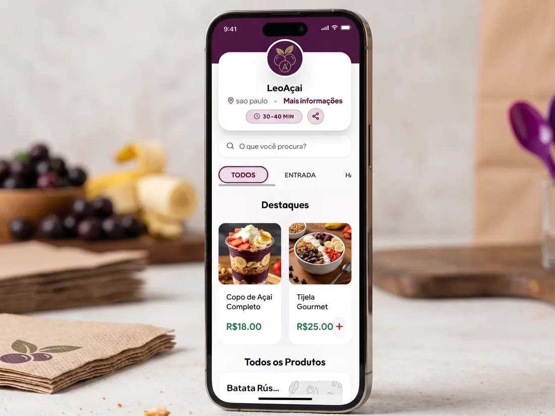 Exemplo de loja mobile para acai na Minha Loja Pro