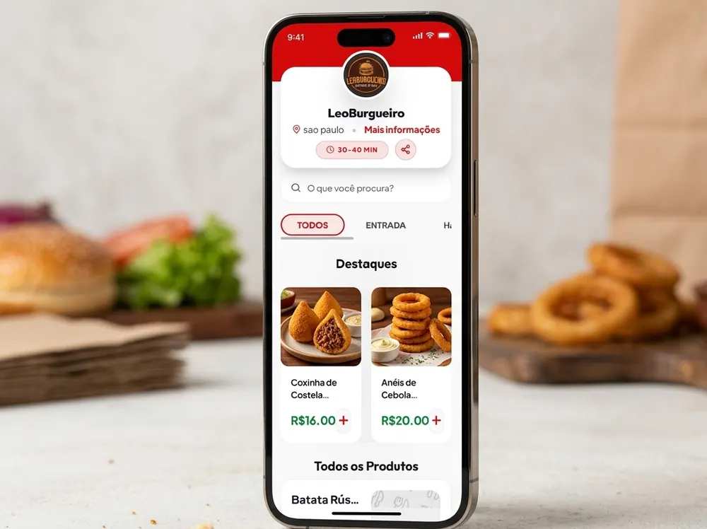 Exemplo de loja mobile para hamburgueria na Minha Loja Pro